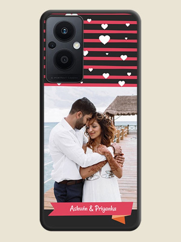 Custom White Color Love Symbols with Pink Lines Pattern on Space Black Custom Soft Matte Phone Cases - Oppo F21s Pro 5G