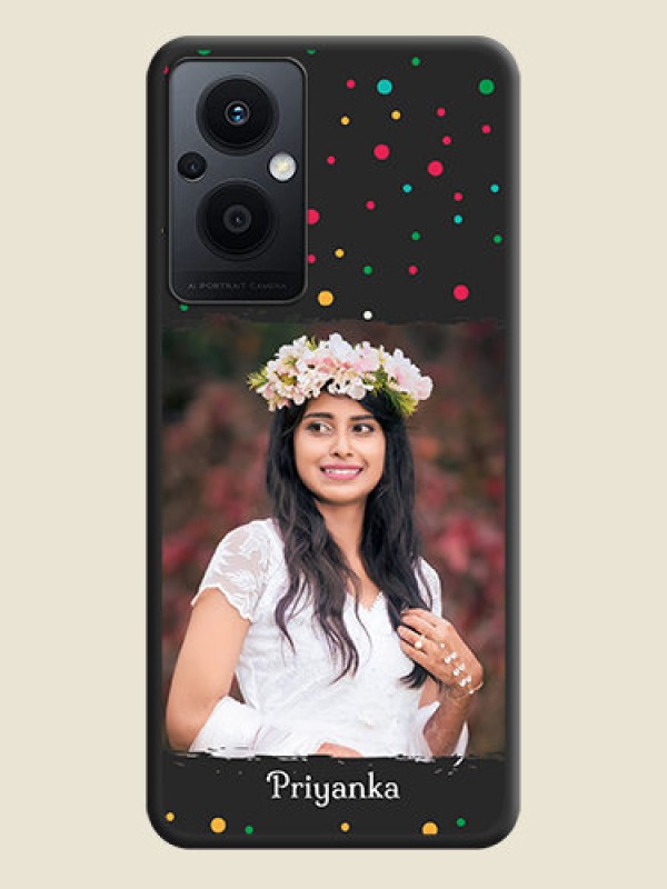 Custom Multicolor Dotted Pattern with Text on Space Black Custom Soft Matte Phone Back Cover - Oppo F21s Pro 5G