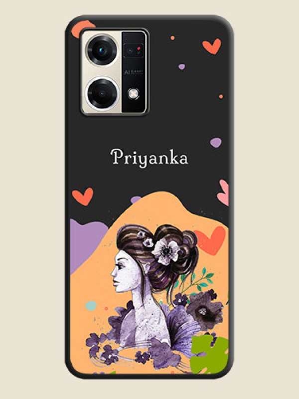 Custom Namecase For Her With Fancy Lady Image On Space Black Personalized Soft Matte Phone Covers -Oppo F21S Pro
