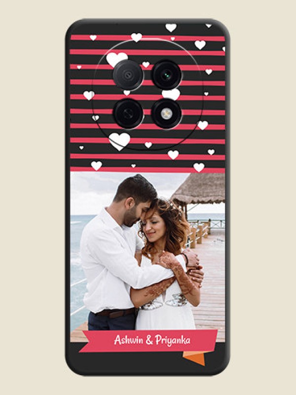 Custom White Color Love Symbols with Pink Lines Pattern On Space Black Custom Soft Matte Mobile Back Cover - Oppo F29 5G