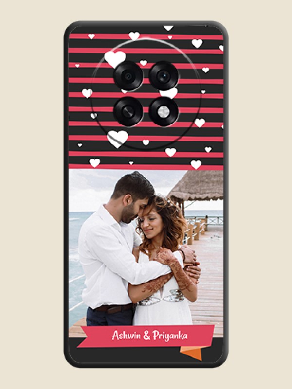 Custom White Color Love Symbols with Pink Lines Pattern On Space Black Custom Soft Matte Mobile Back Cover - Oppo F31 Pro Plus 5G