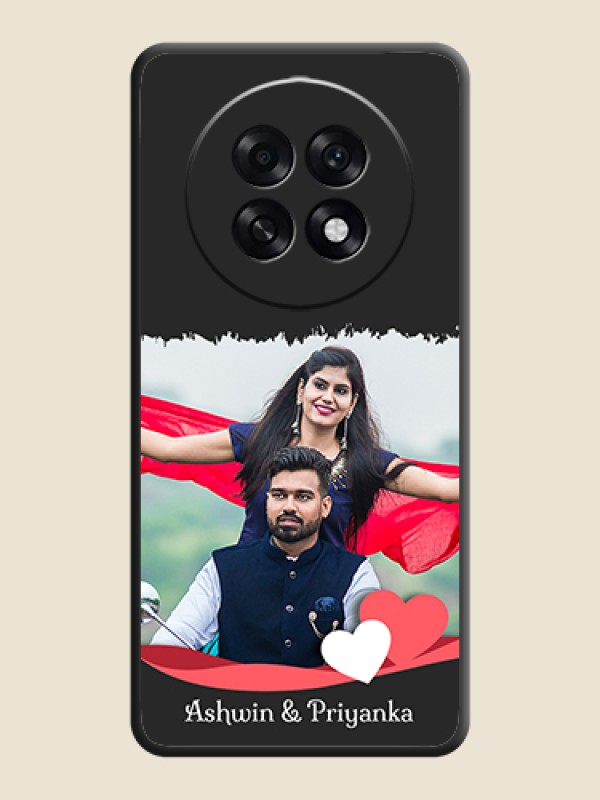 Custom Pin Color Love Shaped Ribbon Design with Text On Space Black Custom Soft Matte Mobile Back Cover - Oppo F31 Pro Plus 5G