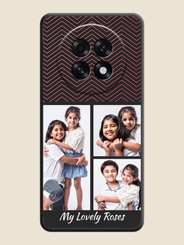 Custom Wave Pattern with 3 Image Holder On Space Black Custom Soft Matte Mobile Back Cover - Oppo F31 Pro Plus 5G
