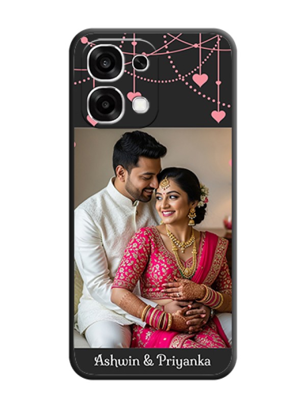 Custom Pink Love Hangings with Text On Space Black Custom Soft Matte Mobile Back Cover - Oppo F33 5G