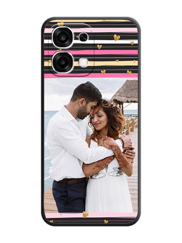 Custom Multicolor Lines and Golden Love Symbols Design on Photo On Space Black Custom Soft Matte Mobile Back Cover - Oppo F33 5G