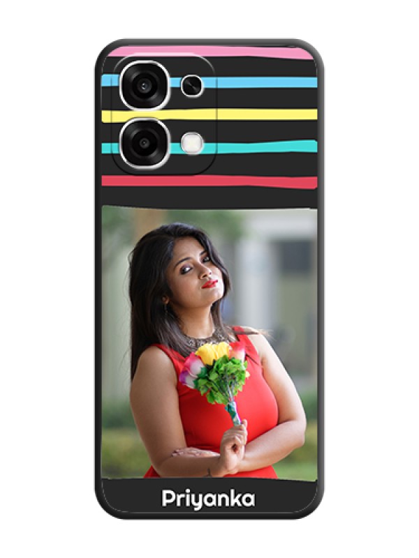 Custom Multicolor Lines with Image On Space Black Custom Soft Matte Mobile Back Cover - Oppo F33 5G