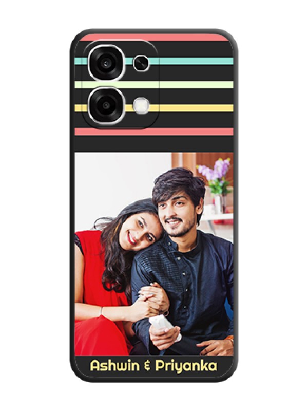 Custom Color Stripes with Photo and Text on Photo On Space Black Custom Soft Matte Mobile Back Cover - Oppo F33 5G