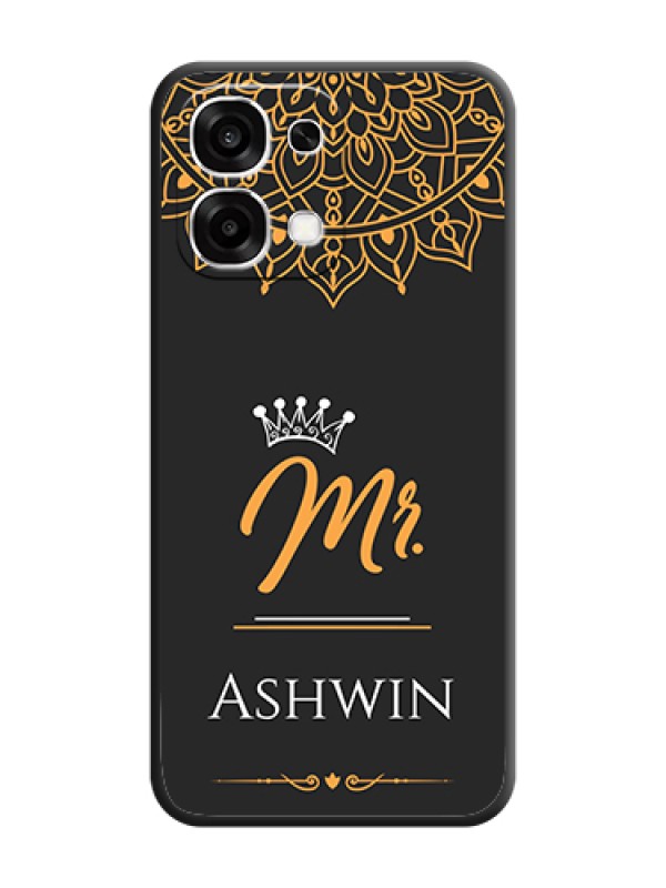Custom Mr Name with Floral Design On Space Black Custom Soft Matte Mobile Back Cover - Oppo F33 5G