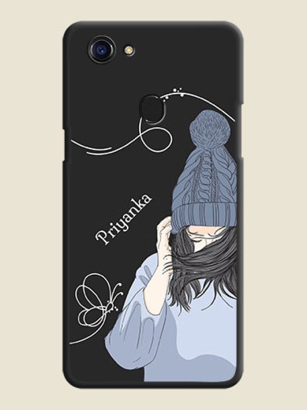 Custom Girl With Blue Winter Outfiit Custom Text Design On Space Black Personalized Soft Matte Phone Covers -Oppo F5