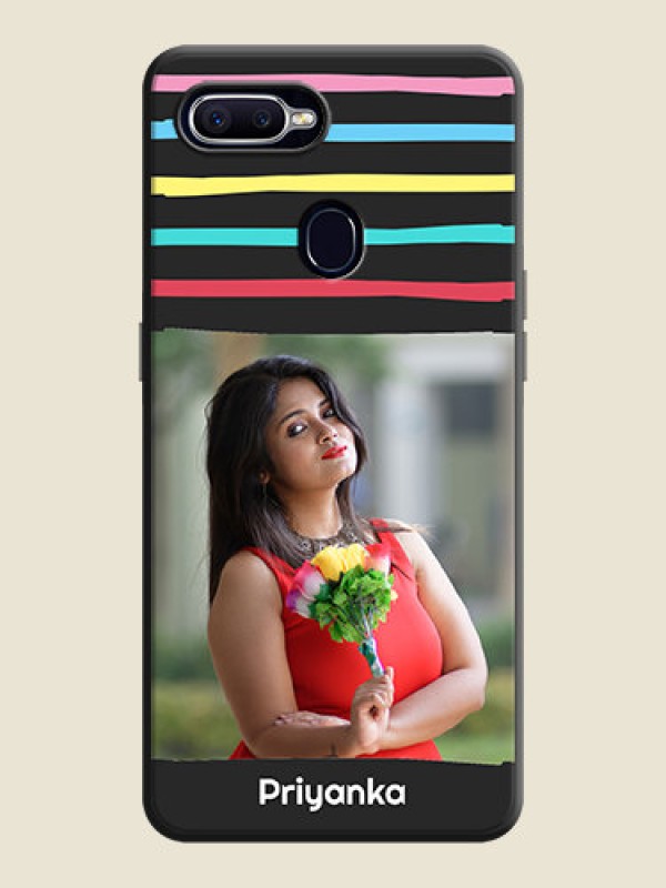 Custom Multicolor Lines with Image on Space Black Personalized Soft Matte Phone Covers - Oppo F9 Pro