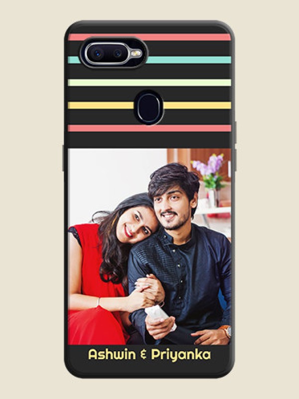 Custom Color Stripes with Photo and Text - Photo on Space Black Soft Matte Mobile Case - Oppo F9 Pro
