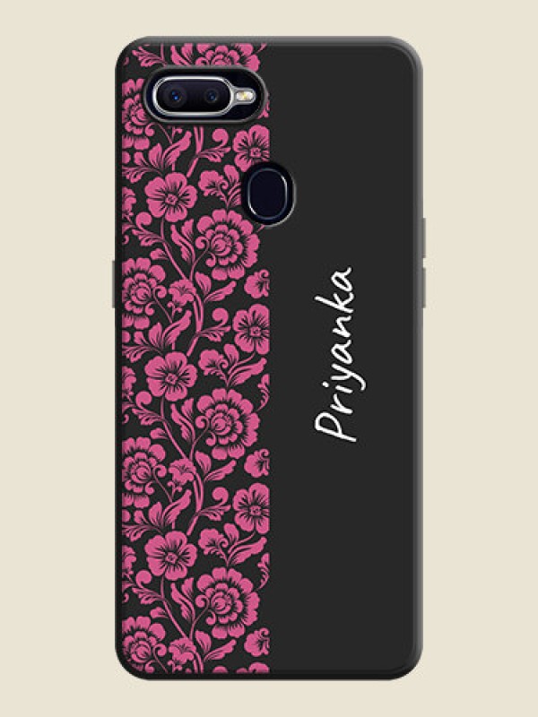 Custom Pink Floral Pattern Design With Custom Text On Space Black Personalized Soft Matte Phone Covers -Oppo F9 Pro
