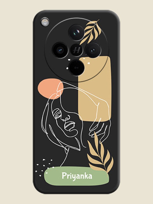 Custom Custom Text With Line Art Of Women & Leaves Design On Space Black Custom Soft Matte Mobile Back Cover - Oppo Find X8 5G