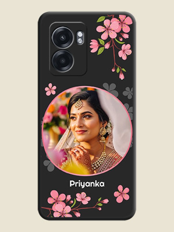 Custom Round Image with Pink Color Floral Design on Photo on Space Black Soft Matte Back Cover - Oppo K10 5G