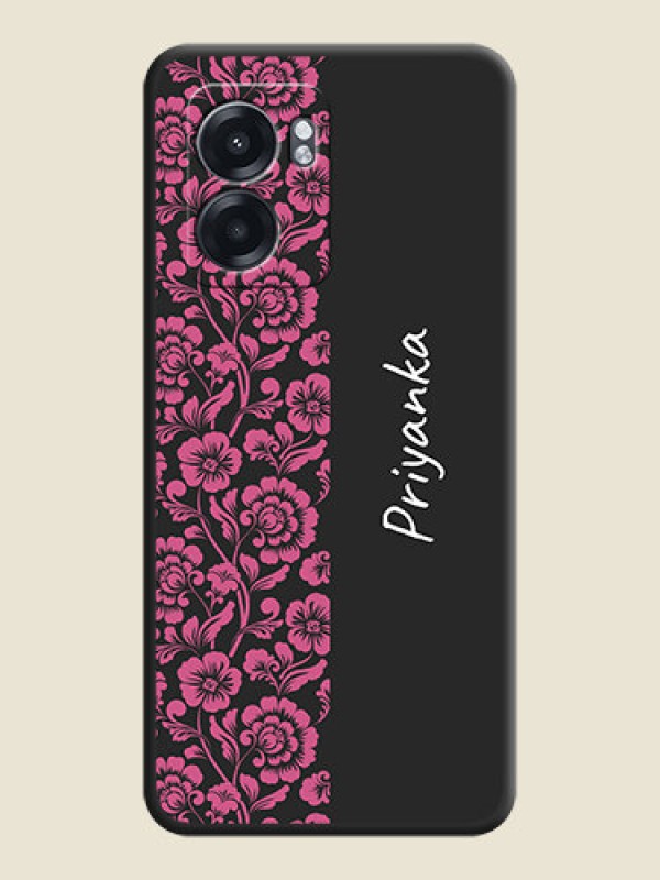 Custom Pink Floral Pattern Design With Custom Text On Space Black Personalized Soft Matte Phone Covers -Oppo K10 5G