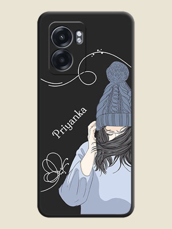 Custom Girl With Blue Winter Outfiit Custom Text Design On Space Black Personalized Soft Matte Phone Covers -Oppo K10 5G