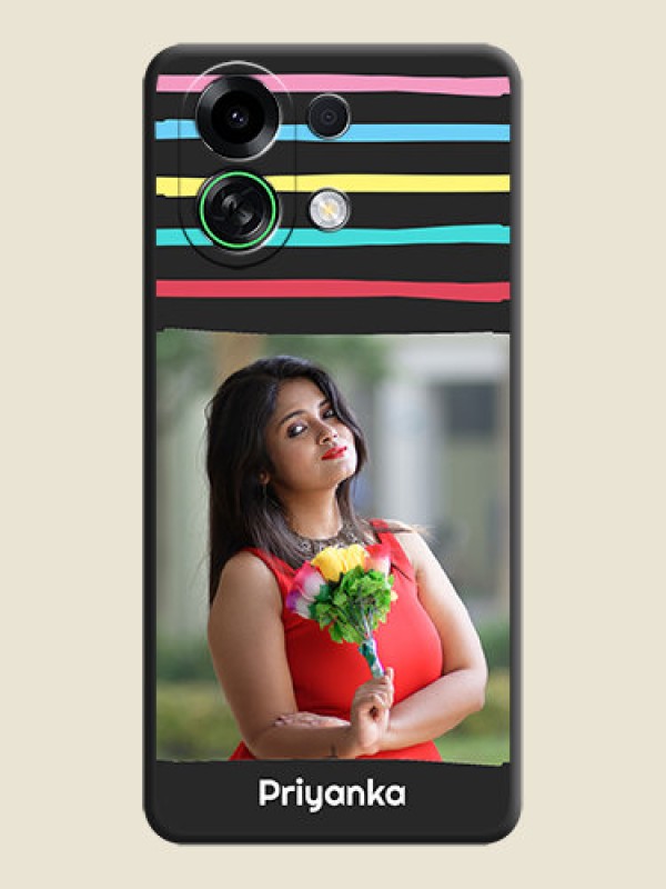 Custom Multicolor Lines with Image On Space Black Custom Soft Matte Mobile Back Cover - Oppo K13 Turbo 5G