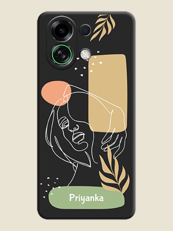 Custom Custom Text With Line Art Of Women & Leaves Design On Space Black Custom Soft Matte Mobile Back Cover - Oppo K13 Turbo 5G