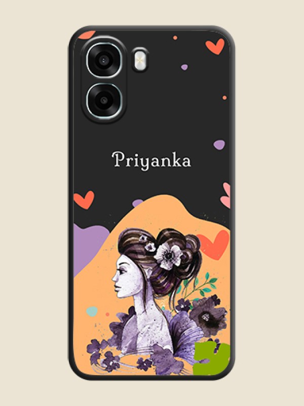 Custom Namecase For Her With Fancy Lady Image On Space Black Custom Soft Matte Mobile Back Cover - Oppo K14x 5G