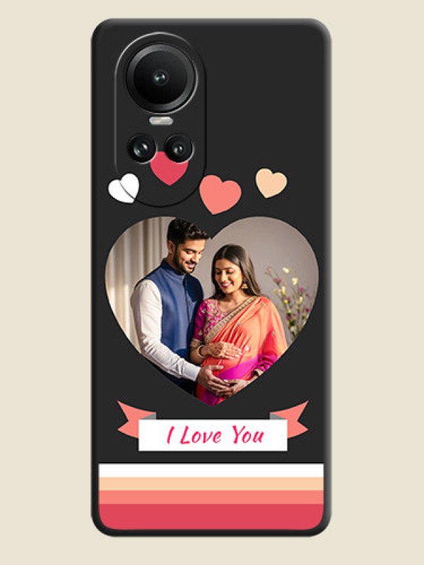 Custom Love Shaped Photo with Colorful Stripes on Personalised Space Black Soft Matte Cases - Reno 10 5G