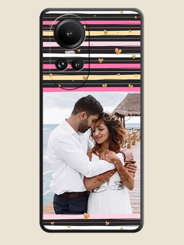 Custom Multicolor Lines and Golden Love Symbols Design - Photo on Space Black Soft Matte Mobile Cover - Reno 10 5G