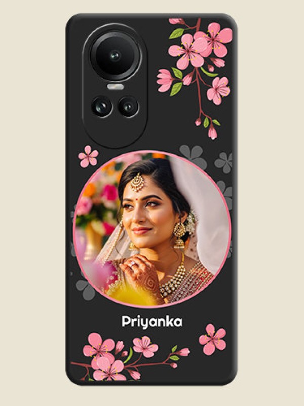 Custom Round Image with Pink Color Floral Design - Photo on Space Black Soft Matte Back Cover - Reno 10 5G