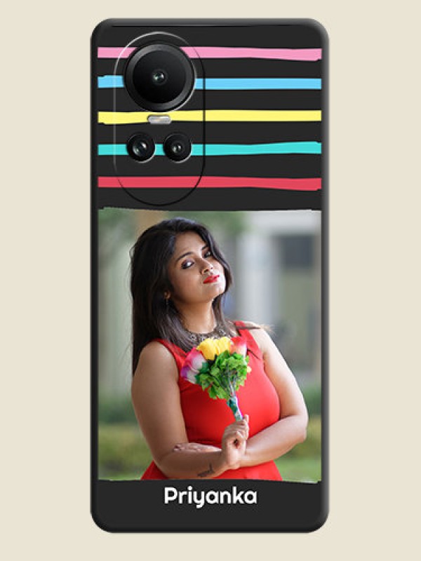 Custom Multicolor Lines with Image on Space Black Personalized Soft Matte Phone Covers - Reno 10 5G
