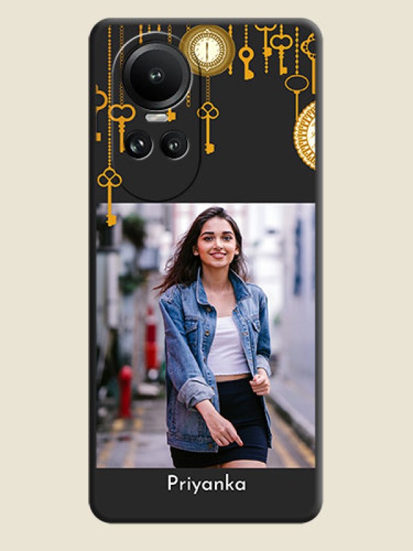 Custom Decorative Design with Text on Space Black Custom Soft Matte Back Cover - Reno 10 5G