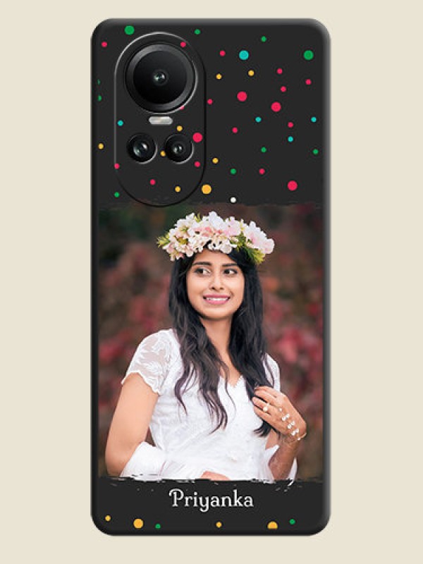 Custom Multicolor Dotted Pattern with Text on Space Black Custom Soft Matte Phone Back Cover - Reno 10 5G