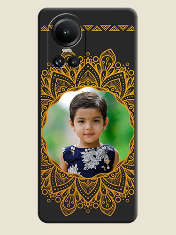 Custom Round Image with Floral Design - Photo on Space Black Soft Matte Mobile Cover - Reno 10 5G
