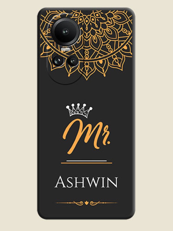 Custom Mr Name with Floral Design on Personalised Space Black Soft Matte Cases - Reno 10 5G