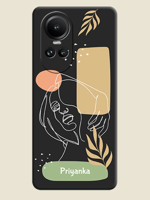 Custom Custom Text With Line Art Of Women & Leaves Design On Space Black Personalized Soft Matte Phone Covers - Reno 10 5G