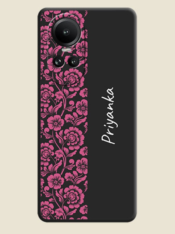 Custom Pink Floral Pattern Design With Custom Text On Space Black Personalized Soft Matte Phone Covers - Reno 10 5G