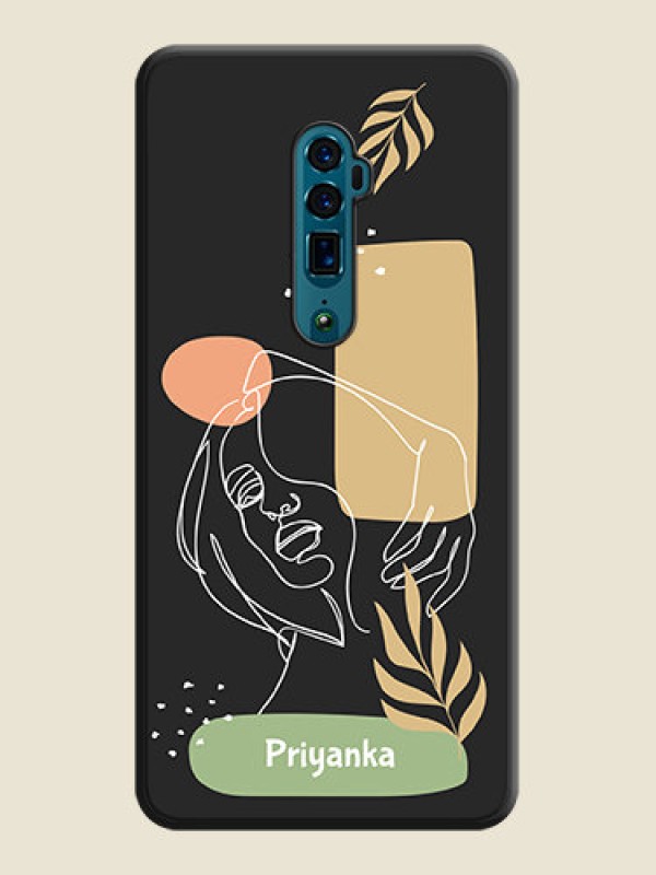 Custom Custom Text With Line Art Of Women & Leaves Design On Space Black Personalized Soft Matte Phone Covers -Oppo Reno 10X Zoom