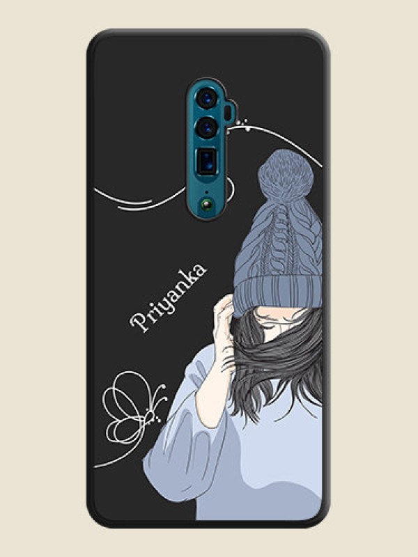 Custom Girl With Blue Winter Outfiit Custom Text Design On Space Black Personalized Soft Matte Phone Covers -Oppo Reno 10X Zoom