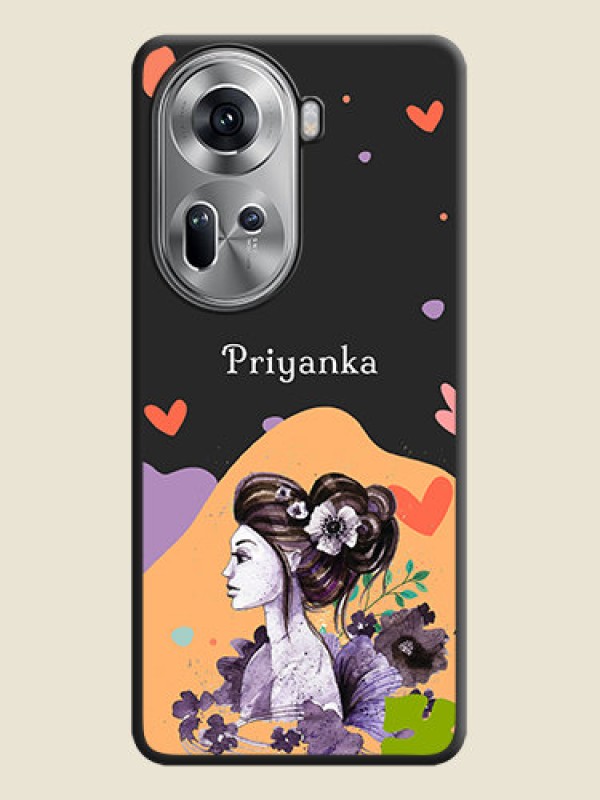 Custom Namecase For Her With Fancy Lady Image On Space Black Personalized Soft Matte Phone Covers - Reno 11 5G