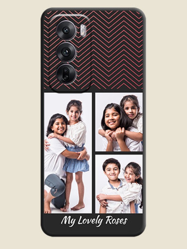Custom Wave Pattern with 3 Image Holder On Space Black Custom Soft Matte Mobile Back Cover - Oppo Reno 12 5G
