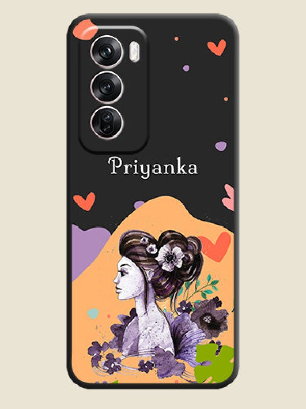 Custom Namecase For Her With Fancy Lady Image On Space Black Custom Soft Matte Mobile Back Cover - Oppo Reno 12 Pro 5G