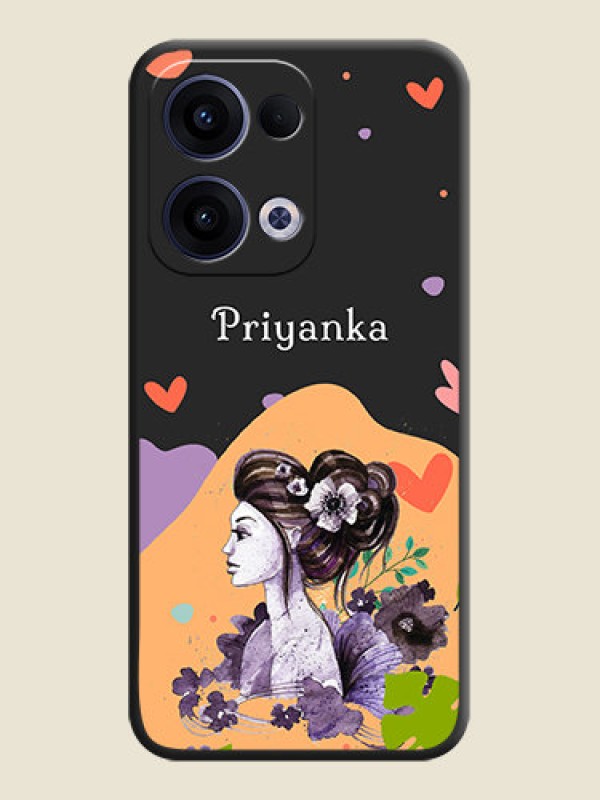 Custom Namecase For Her With Fancy Lady Image On Space Black Custom Soft Matte Mobile Back Cover - Oppo Reno 13 5G