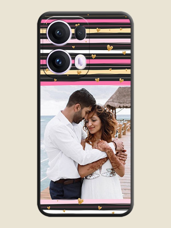 Custom Multicolor Lines and Golden Love Symbols Design on Photo On Space Black Custom Soft Matte Mobile Back Cover - Oppo Reno 13 Pro 5G
