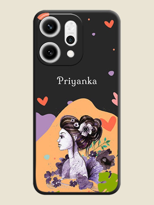 Custom Namecase For Her With Fancy Lady Image On Space Black Custom Soft Matte Mobile Back Cover - Oppo Reno 14 Pro 5G