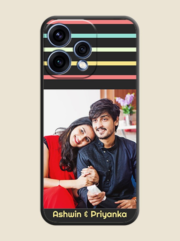 Custom Color Stripes with Photo and Text on Photo On Space Black Custom Soft Matte Mobile Back Cover - Oppo Reno 15 5G
