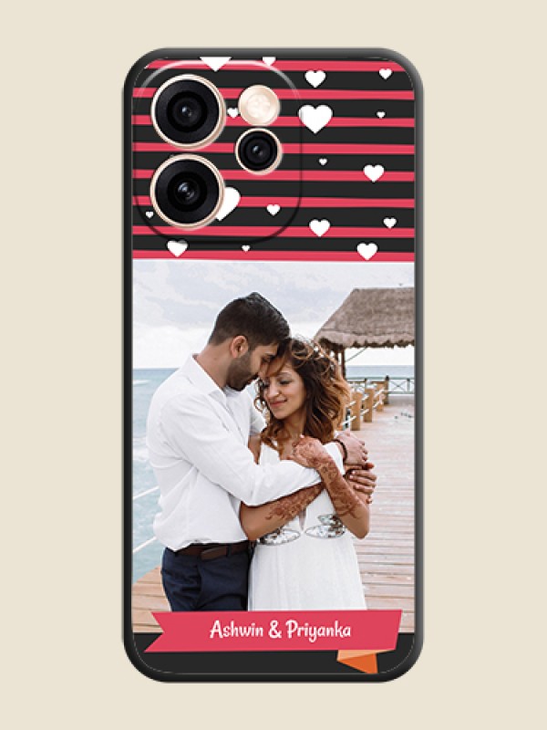 Custom White Color Love Symbols with Pink Lines Pattern On Space Black Custom Soft Matte Mobile Back Cover - Oppo Reno 15 Pro 5G