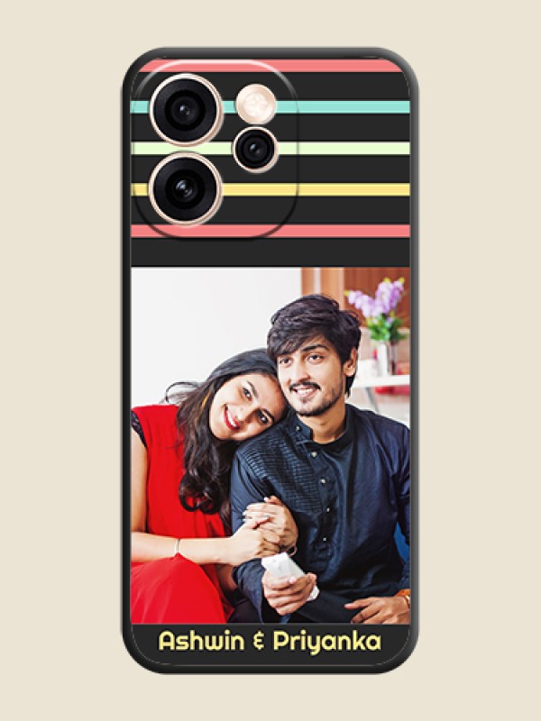 Custom Color Stripes with Photo and Text on Photo On Space Black Custom Soft Matte Mobile Back Cover - Oppo Reno 15 Pro 5G