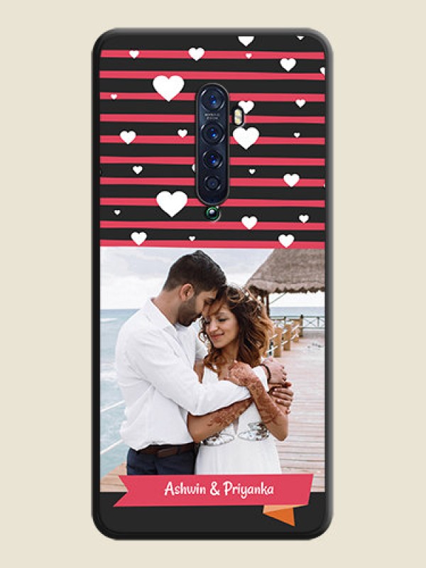 Custom White Color Love Symbols with Pink Lines Pattern on Space Black Custom Soft Matte Phone Cases - Oppo Reno 2