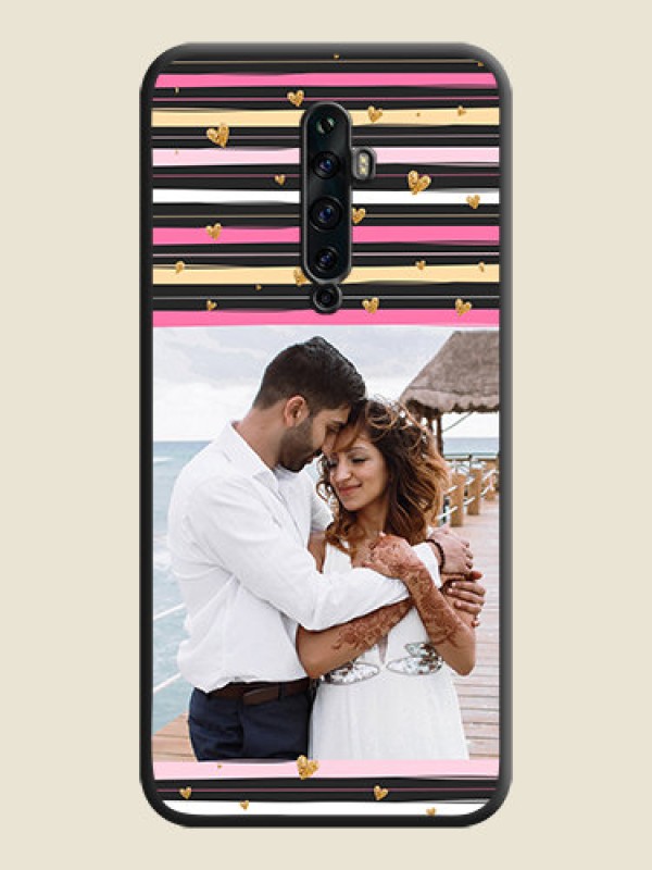 Custom Multicolor Lines and Golden Love Symbols Design - Photo on Space Black Soft Matte Mobile Cover - Oppo Reno 2F