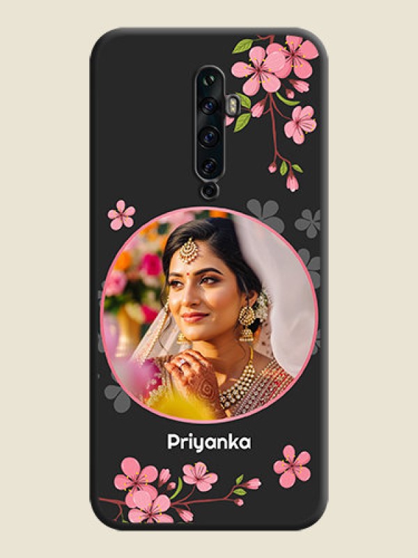 Custom Round Image with Pink Color Floral Design - Photo on Space Black Soft Matte Back Cover - Oppo Reno 2F