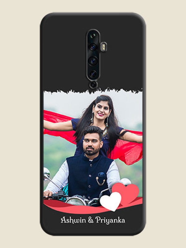 Custom Pink Color Love Shaped Ribbon Design with Text on Space Black Custom Soft Matte Phone Back Cover - Oppo Reno 2Z