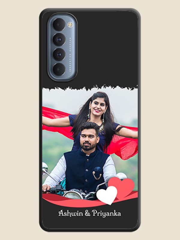 Custom Pink Color Love Shaped Ribbon Design with Text on Space Black Custom Soft Matte Phone Back Cover - Oppo Reno 4 Pro
