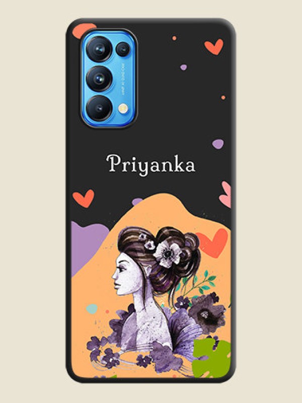 Custom Namecase For Her With Fancy Lady Image On Space Black Personalized Soft Matte Phone Covers -Oppo Reno 5 Pro 5G